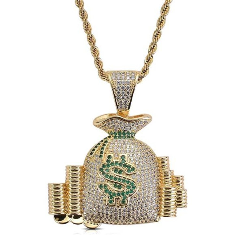 Money Bag Fully Iced Out Bling Chain Necklace